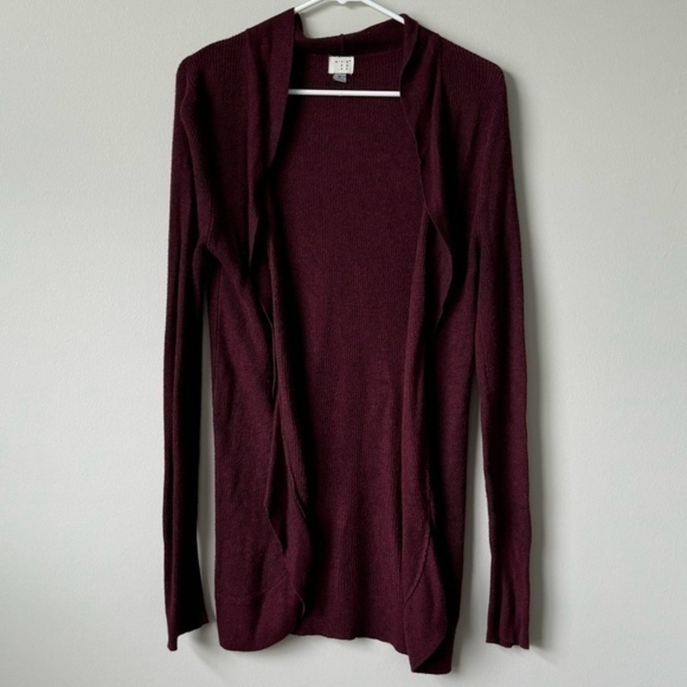 A New Day Burgundy Open Knit Cardigan Sweater